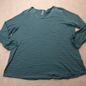 Kuhl Womens Top 3X Blue Green Striped Crew 3/4 Sleeves Jive
